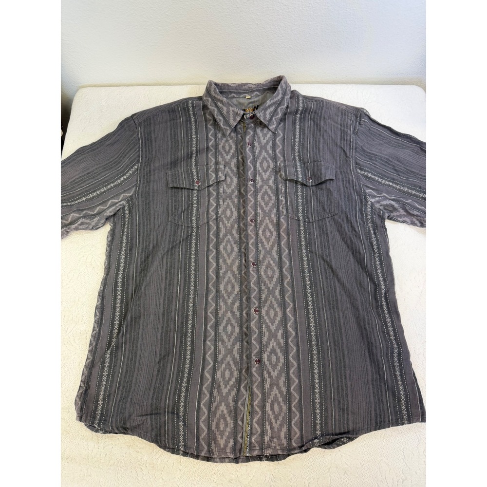 Scully Mens XL Grey Aztec Geometric Western Short Sleeve Button Down Shirt